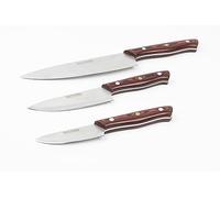 CUTTHRU Kitchen Knife 3pcs Set Chef Knife 20cm Blade, Utility Knife 13cm Blade, Paring Knife 9cm & Razor-Sharp Cutting Edge. Full Tang Mahogany G10 Handle Provides Strength & a Perfect Non-Slip Grip