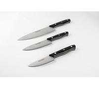 CUTTHRU Kitchen Knife 3pcs Set Chef Knife 20cm Blade, Utility Knife 13cm Blade, Paring Knife 9cm & Razor-Sharp Cutting Edge. Full Tang Black G10 Handle Provides Strength & a Perfect Non-Slip Grip