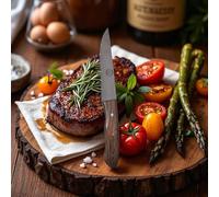CUTTHRU Set of 2 Steak Knives Presented in a Luxurious Wooden Case, Croasion Resistant, Vivid and Smooth Polished Blade, Natural Rosewood Full Tang Handle