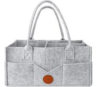 Cutties and Giggles Baby Nappy Caddy Organiser, Portable Nursery Storage Basket, 38cm x 25cm x 18cm, Grey Felt with Leather Handles (Grey)