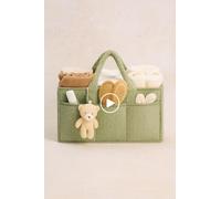 Cutties and Giggles Baby Nappy Caddy Organizer with Teddy - Large Diaper Storage Basket with Handles & Compartments - Felt Nursery Organizer for Changing Table, Baby Essentials & Shower Gifts (Green)