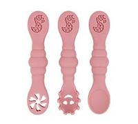Cutties and Giggles Silicone Baby Utensils - 3-Piece Set for Self-Feeding | Soft Teething-Friendly Spoons & Forks | First-Stage Infant Essentials (DEEP Pink)