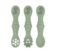 Cutties and Giggles Silicone Baby Utensils - 3-Piece Set for Self-Feeding | Soft Teething-Friendly Spoons & Forks | First-Stage Infant Essentials (Olive Green)