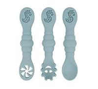 Cutties and Giggles Silicone Baby Utensils - 3-Piece Set for Self-Feeding | Soft Teething-Friendly Spoons & Forks | First-Stage Infant Essentials (Blue)