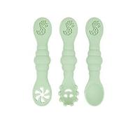 Cutties and Giggles Silicone Baby Utensils - 3-Piece Set for Self-Feeding | Soft Teething-Friendly Spoons & Forks | First-Stage Infant Essentials (Green)