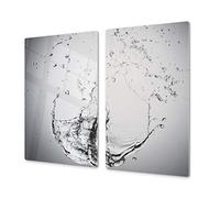 Cutting Board and Cooktop Cover - Impact & Shatter Resistant Glass; Measures: Single: 60 x 52 cm”; Double: 2 x 30 x 52 cm; D02 Water Series: Drops of Water 1