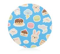 Cutting Board Blue Bunny Cake Printed Cheese Delicatessen Cutting Board Round Tempered Glass Suitable for Kitchen Table Centerpiece