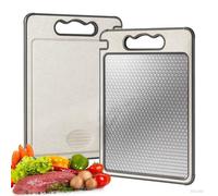 Cutting Board, Double Sided Chopping Board 304 Stainless Steel Kitchen Chopping Boar-d Scratch Resistan-t Food Prep Boar-d for Meat and Veggies(Color:Khaki+Silver)