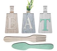 Cutting Board Eat Sign Set Hanging Art Kitchen Fork and Spoon Wall Decor,A