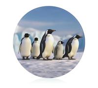 Cutting Board Five Penguins Printed Cheese Delicatessen Cutting Board Round Tempered Glass Suitable for Kitchen Table Centerpiece