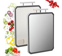 Cutting Board for Kitchen, 2 in 1 Cutting Board for Chopping Meat & Vegetables, Double Sided 304 Stainless Steel&Wheat Straw Chopping Board, Food-Grade, Non Slip, 41.5 x 28cm