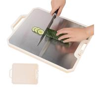Cutting Board for Kitchen | Stainless Steel Cutting Board, Food Grade Double Sided with Juice Groove Handle Kitchen Tool for Cheese Fruit Meat Vegetables