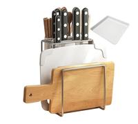 Cutting Board Holder - Compact PP Base Kitchen Rack, Space Saving Structure, Holds Cookie Sheets Pans Lids, Sturdy Modern Organizer, Seamless Countertop Fit | Home Cabinet, Small Kitchen, Studio Apart