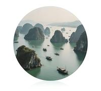 Cutting Board Marine Karst Landforms Printed Cheese Delicatessen Cutting Board Round Tempered Glass Suitable for Kitchen Table Centerpiece