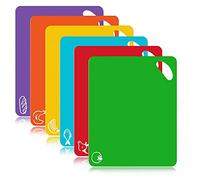 Cutting Board Mats Set, Extra Thick Flexible Plastic Kitchen Chopping Board, Colored Mats with Food Icons & Easy-Grip Handles, Dishwasher Safe, Set of 6