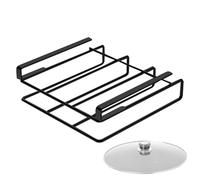 Cutting Board Organizer - Stainless Steel Kitchen Cabinet Holder, Multipurpose Rack With Hook For Paper Towels Rag Pot Lid | Space-Saving Bracket For Kitchen Shelves Storage, Durable Black Silver Desi