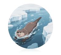 Cutting Board Otters in The Glaciers Printed Cheese Delicatessen Cutting Board Round Tempered Glass Suitable for Kitchen Table Centerpiece