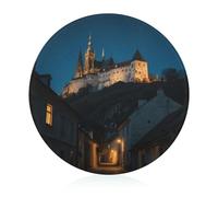 Cutting Board Prague Castle Printed Cheese Delicatessen Cutting Board Round Tempered Glass Suitable for Kitchen Table Centerpiece