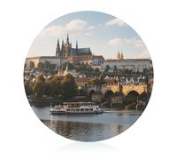 Cutting Board Prague Castle Printed Cheese Delicatessen Cutting Board Round Tempered Glass Suitable for Kitchen Table Centerpiece