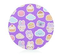 Cutting Board Purple Bunny Cake Printed Cheese Delicatessen Cutting Board Round Tempered Glass Suitable for Kitchen Table Centerpiece