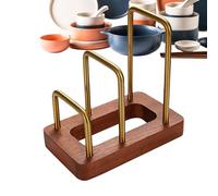 Cutting Board Rack Organizer - Countertop plate-holder, Pot Lid Storage Stand with Wooden Base, Multi Slot Pan Tray Divider | Space Saving Dish Rack for Cabinet Counter Pantry Organization