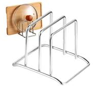 Cutting Board Stand, 2 Slots Stainless Steel Rack Storage, Compact Vertical PlateHolder, Metal Chopping Board Organizer, FreestandingCookware Countertop, for Kitchen Pot Lid Cupboard Shelf