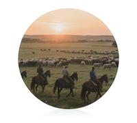 Cutting Board Sunset at The Cowboy Ranch Printed Cheese Delicatessen Cutting Board Round Tempered Glass Suitable for Kitchen Table Centerpiece