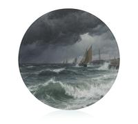 Cutting Board The Sea Before The Storm Printed Cheese Delicatessen Cutting Board Round Tempered Glass Suitable for Kitchen Table Centerpiece