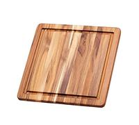 Cutting Board With Juice Canal - Square Teak Wood Serving Board (12 x 12 x .55 in.) - By Teakhaus