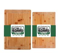 Cutting Boards for Kitchen [Bamboo, Set of 2] Eco-Friendly Wood Cutting Board for Chopping Meat, Vegetables, Fruits, Cheese, Knife Friendly Serving Tray with Handles, 100% Natural Bamboo