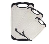 Cutting Boards for Kitchen, Plastic Chopping Board Set of 3 with Non-Slip Feet, Juice Grooves, Easy Grip Handle, BPA Free, Non-Porous, Dishwasher Safe, Multiple Sizes (Beige，Grind Function)