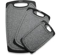 Cutting Boards for Kitchen, Plastic Chopping Board Set of 3 with Non-Slip Feet, Juice Grooves, Easy Grip Handle, BPA Free, Non-Porous, Dishwasher Safe, Multiple Sizes (Black,Grind Function)