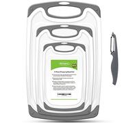 Cutting Boards for Kitchen, Plastic Chopping Board Set of 4 with Non-Slip Feet and Deep Drip Juice Groove, Easy Grip Handle, Dishwasher Safe, gray