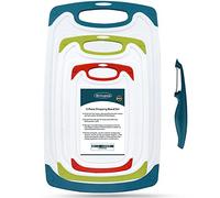 Cutting Boards for Kitchen, Plastic Chopping Board Set of 4 with Non-Slip Feet and Deep Drip Juice Groove, Easy Grip Handle, Dishwasher Safe, Green