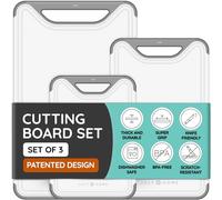 Cutting Boards for Kitchen, Plastic Cutting Board Set of 3, Dishwasher Safe Cutting Boards with Juice Grooves for Meat, Veggies, Fruits, Easy Grip Handle, Serveware Accessories (Gray)