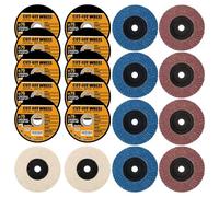 Cutting Discs, Flap Discs, Polishing Discs Set, Diameter 75 x 9.5 mm for Angle Grinder, Cutting, Polishing, Grinding, Metal, Mounting Mandrel for Dies (75 mm, 20 Pieces)