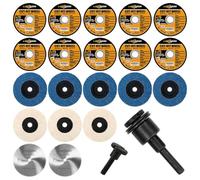 Cutting Discs, Flap Discs, Polishing Discs Set Diameter 76 x 10 mm for Angle Grinder Cutting Polishing Grinding Metal Mounting Mandrel for Die (20 Pieces + 1 Mandrel)