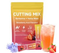 Cutting Drink Mix, Drink Mix Berberine Yerba Mate, 30 Stick Packs Botanical Fibre & Yerba Mate & Magnesium, Low Calorie Gluten Free Vegan Hydration Drink Singles, Strawberry Flavor, For Adults