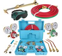 Cutting Welding Torch Kit, Oxygen Acetylene Torch Kit, Oxy Acetylene Torch Welder, Portable Oxy Brazing Kits, Professional Welder Tool Set with Two Hose, Regulator Gauges, Storage, Blue Case