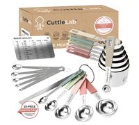 CuttleLab 22-Piece Stainless Steel Measuring Cups and Spoons Set, Tad Dash Pinch Smidgen Drop Mini Measuring Spoons, Measuring Stick Leveler, Fridge Magnet Conversion Chart, Country Chic