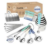CuttleLab 22-Piece Stainless Steel Measuring Cups and Spoons Set, Tad Dash Pinch Smidgen Drop Mini Measuring Spoons, Measuring Stick Leveler, Measurement Conversion Chart Fridge Magnet, (Farmhouse)