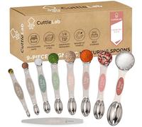 CuttleLab Magnetic Measuring Spoons Set, Stainless Steel Dual Sided Spoons, Stackable Teaspoon Tablespoon Set of 9 Charcoal, Farmhouse, Country Chic (Country Chic)