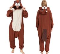 CUTTUECD Adult Beaver Onesie Halloween Costume - Animal One-Piece Cosplay Pajamas for Women and Men, Beaver, Large