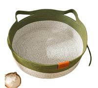 Cutypet Cat Basket, Cotton Rope Handmade Woven Cat Bed, Wicker Woven Bed, With Teasing Ball, Foldable Pet Toy basket, for Indoor Small & LargeDog (green,Large)