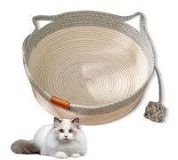 Cutypet Cat Basket Cute Pet Bed for Indoor Cats Couch with Toy Tail and Built-in Washable Scratching Pad Handwoven Natural Rattan Sleeping House for Small & Large & Dog (Grey,M)