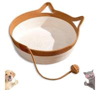 Cutypet Cat Basket, Cutypet Woven Rope Cat Basket, Pets Hand Woven Sleeping Bed Baskets, withToy Blanket and Play Ball, Breathable & Durable, for Cats and Dogs All-Season (Yellow,13.7in)