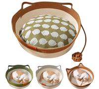 Cutypet Cat Basket, Virela Wicker Woven Cat Bed, Cotton Rope Handmade Woven Cats Bed, with Toy Tail and Built-in Washable Scratching Pad, Breathable Durable&All-Season (brown-b,Small)