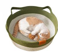 Cutypet Cat Basket,Virela Wicker Woven Cat Bed,Cotton Rope Weaving Pet Nest, Handwoven Breathable Durable Natural Rattan Cats Sleeping House With Toy Tail,Cool Comfort,L,Green