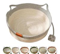 Cutypet Cat Basket, Virela Wicker Woven Cat Bed, Pets Hand Woven Sleeping Bed Basket, Handwoven Breathable Durable Natural Rattan Cats Sleeping House with Toy Tail for Cats & Dog (B,Small)