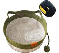 Cutypet Cat Basket, Wicker Woven Bed, Handwoven Breathable Durable Natural Rattan Sleeping House, with Built-In Mat & Teasing Ball(Black,M)